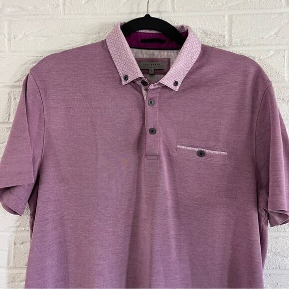 Ted Baker Men’s London Woven Collar Purple Polo Size 5 - Picture 3 of 8